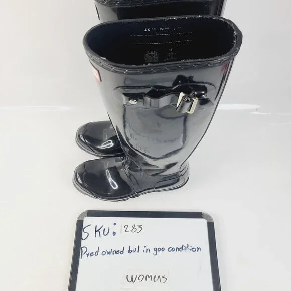 Hunter Women's Black Original Gloss Tall Rubber Mid-Calf Rain Boots Size 6.5 - Picture 6 of 6